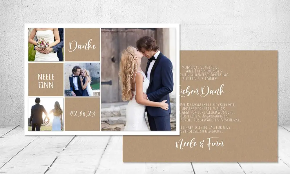 Dankeskarte Hochzeit Kraftpapier Collage
