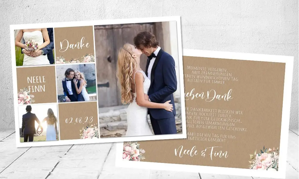 Dankeskarte Hochzeit Kraftpapier Collage