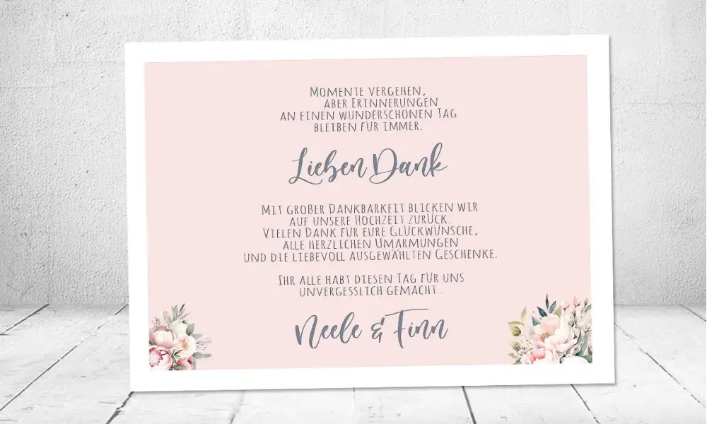 Danksagung Hochzeit rosa
