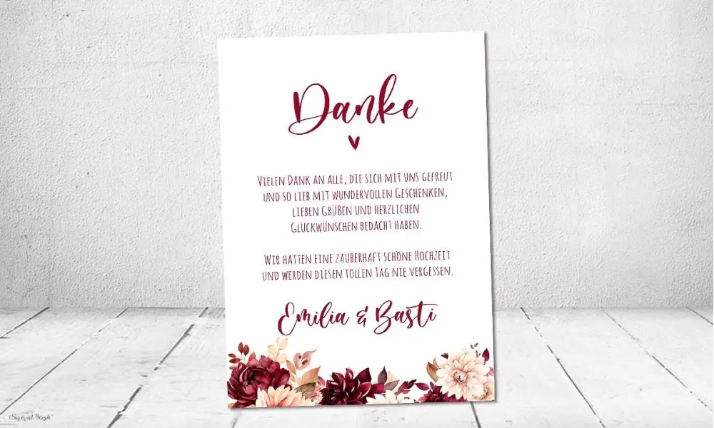 Dankeschön Karte Hochzeit rot