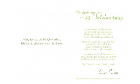 Einladung Geburtstag, Klappkarte 10x15 cm, weiß grün