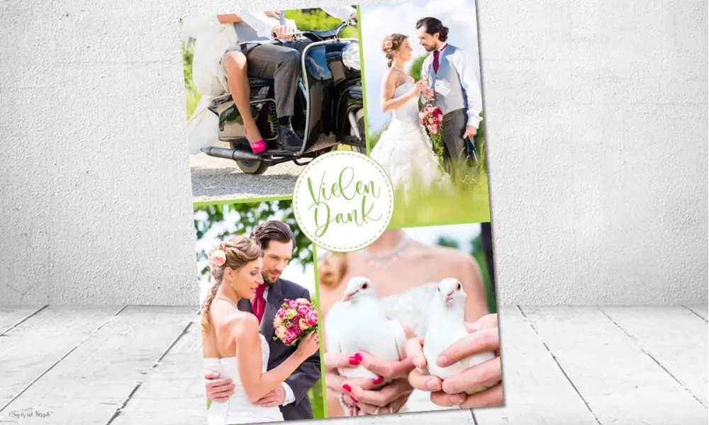 Dankeskarte Hochzeit grün weiß