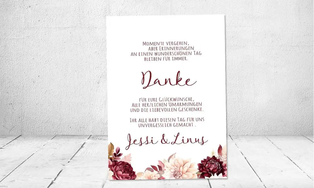 Dankeskarten Hochzeit rote Blumen