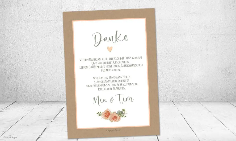 Dankeskarte Hochzeit Kraftpapier apricot