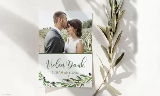 Dankeskarten Hochzeit Salbei Olive