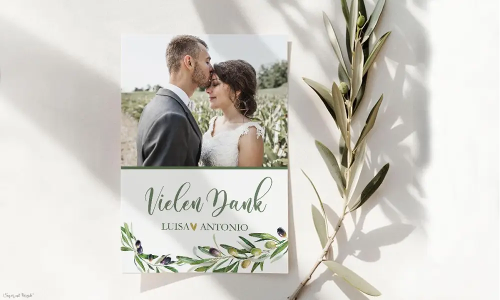 Dankeskarten Hochzeit Salbei Olive