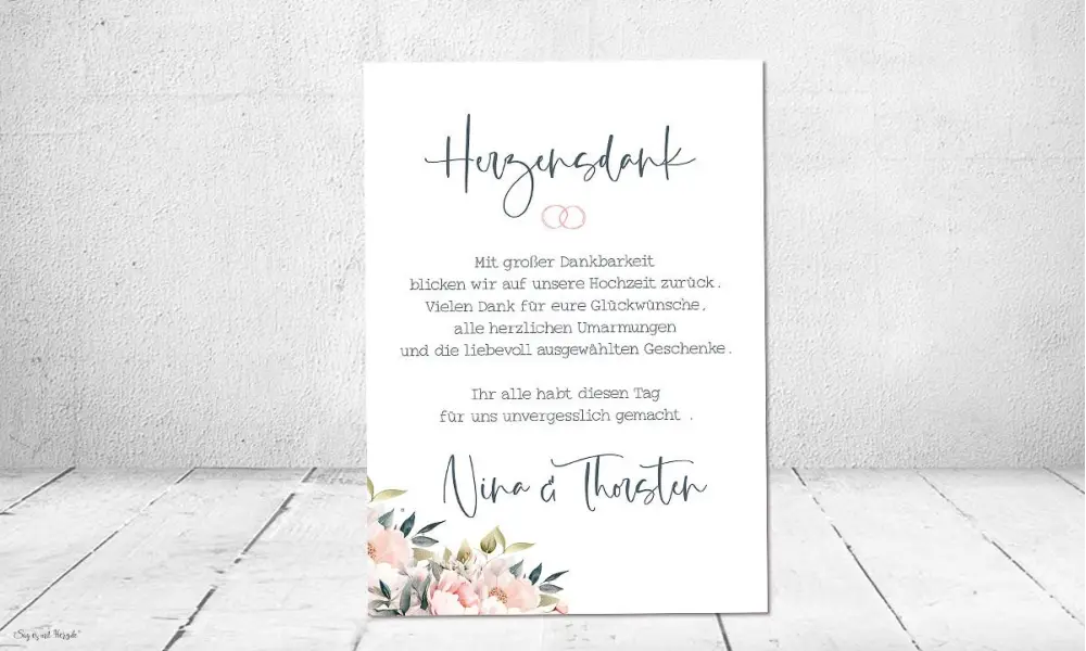 Danksagung Hochzeit Collage floral