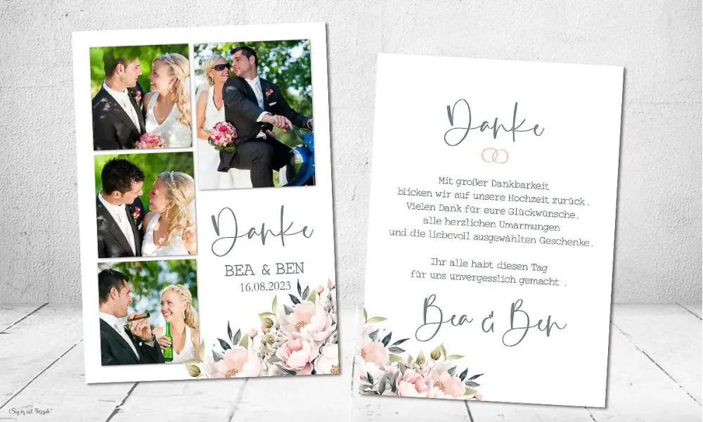 Danksagung Hochzeit Collage floral