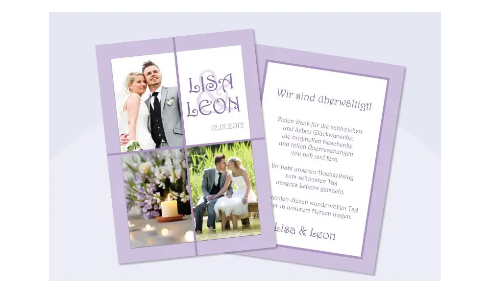 Danksagungskarte, Karte Hochzeit, flieder