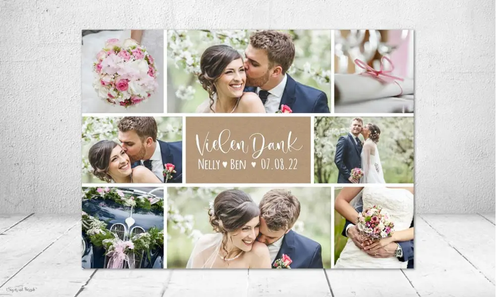 Danksagung Hochzeit Kraftpapier Collage