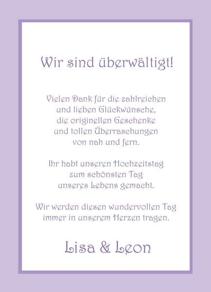 Danksagungskarte, Karte Hochzeit, flieder