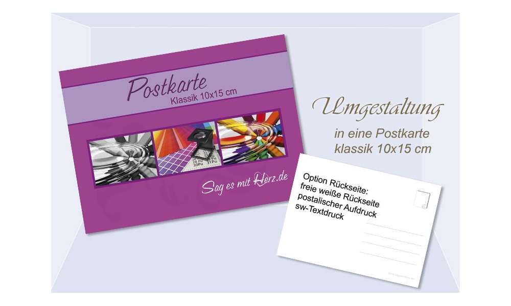 Umgestaltung Postkarte Klassik, 10x15 cm, 2-seitig Umgestaltung Postkarte Klassik, 10x15 cm, 2-seitig