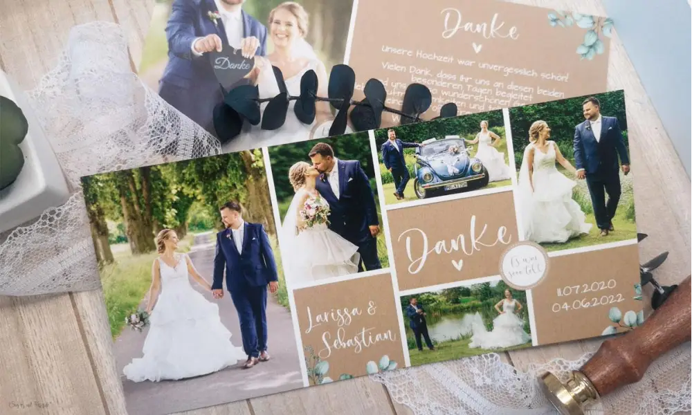 Dankeskarte zur Hochzeit mit vielen Fotos