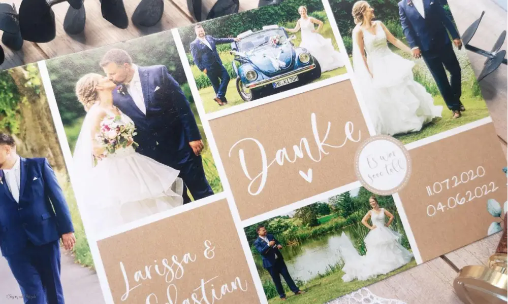Dankeskarte zur Hochzeit mit vielen Fotos