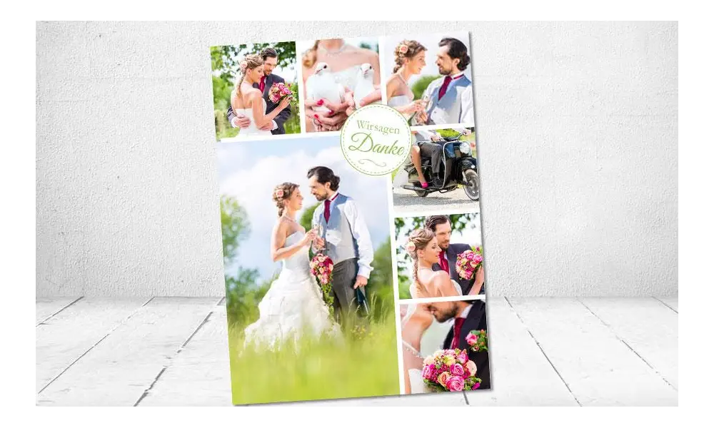 Dankeskarten Hochzeit viele Bilder Collage