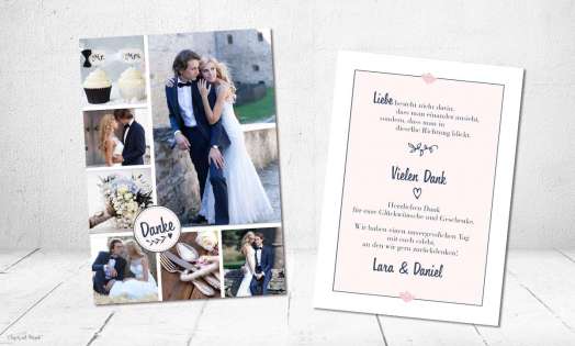Dankeskarten Hochzeit viele Bilder Collage