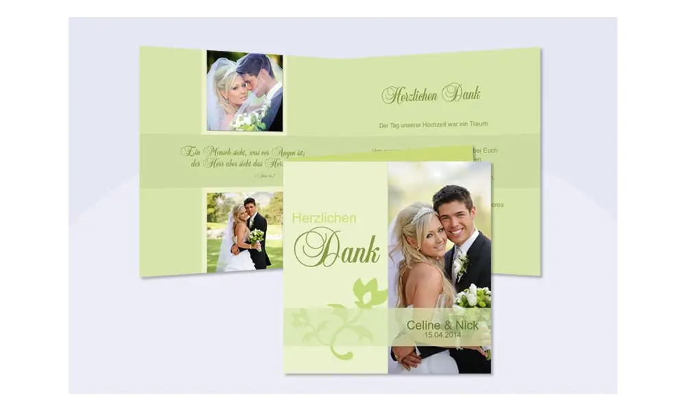 Danksagungskarte Hochzeit "Celine&Nick" Quadrat, grün