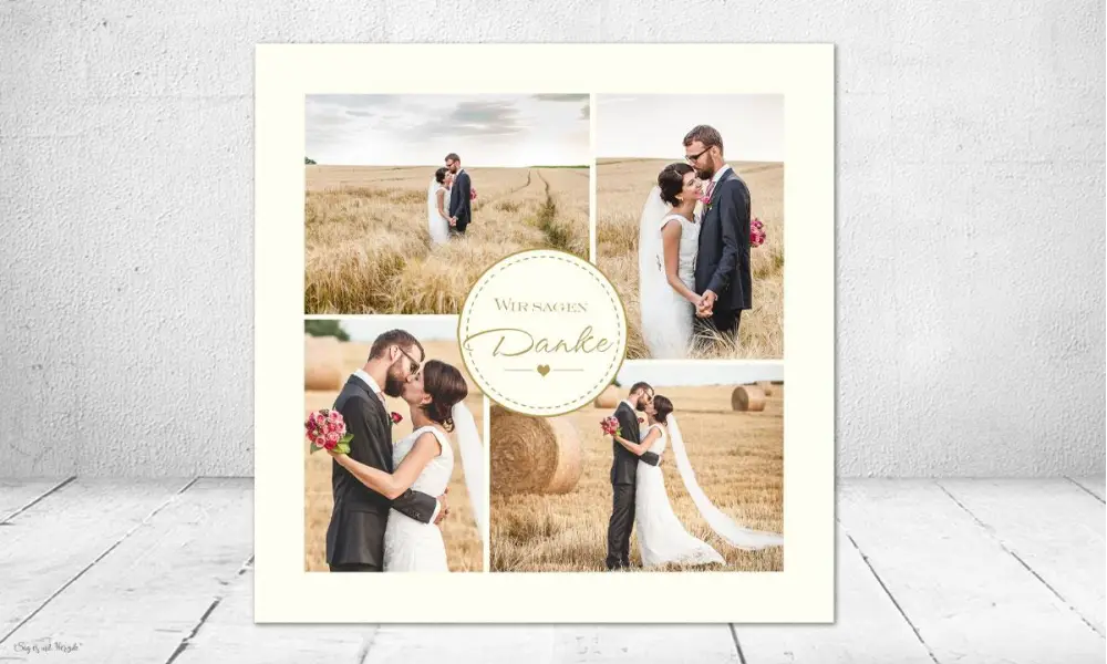 Dankeskarten Hochzeit creme gold