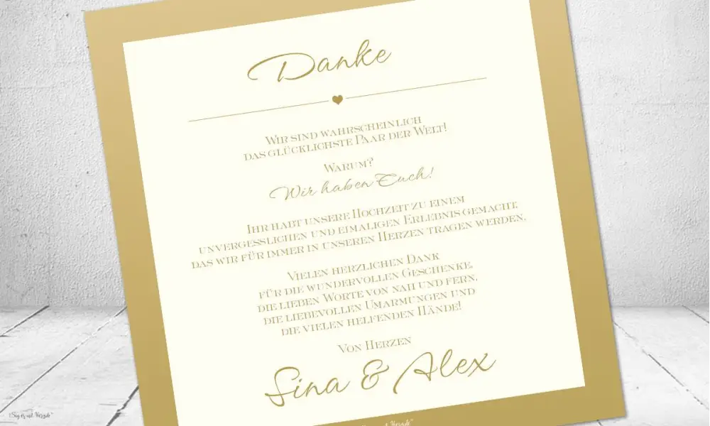 Dankeskarten Hochzeit creme gold