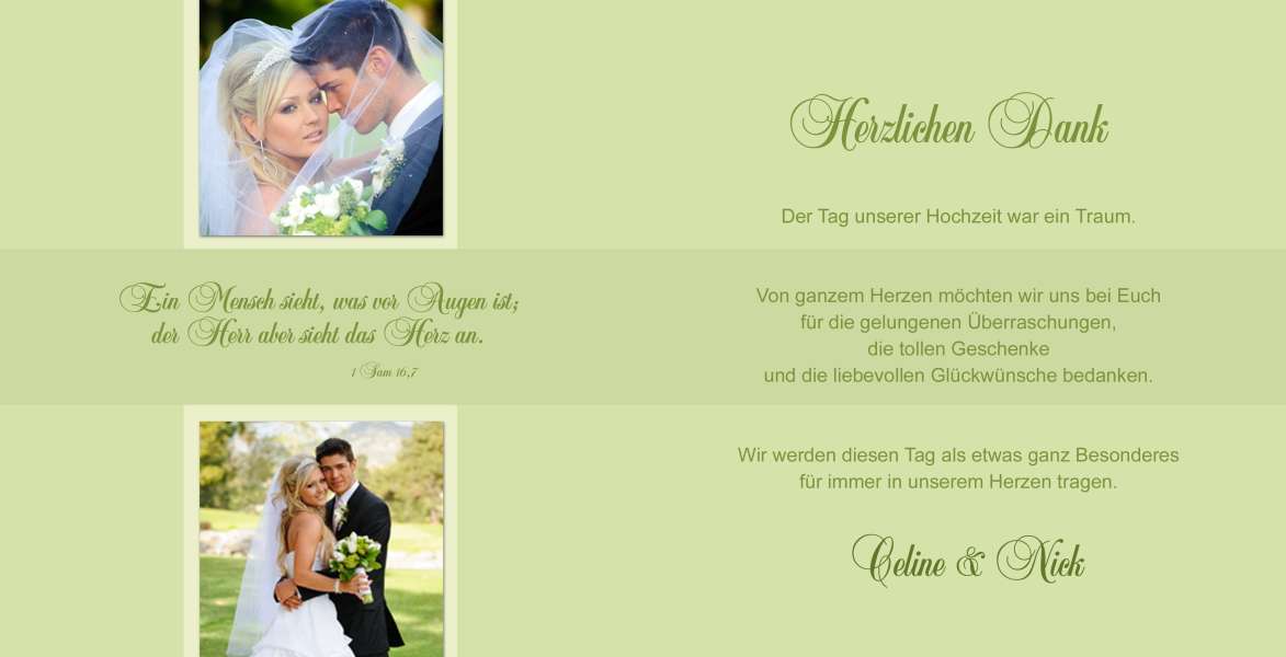 Danksagungskarte Hochzeit "Celine&Nick" Quadrat, grün