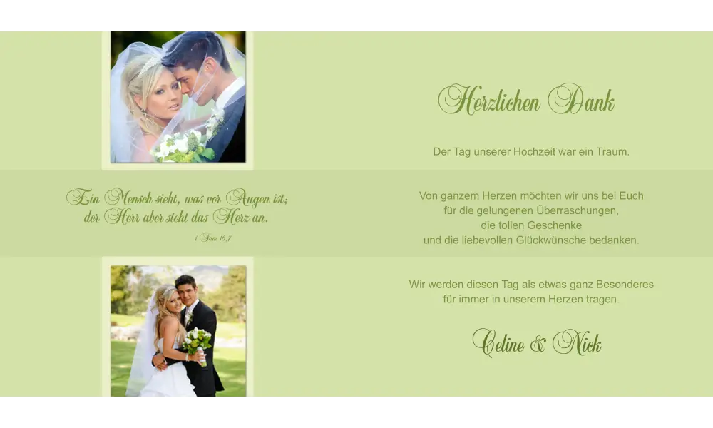 Danksagungskarte Hochzeit "Celine&Nick" Quadrat, grün