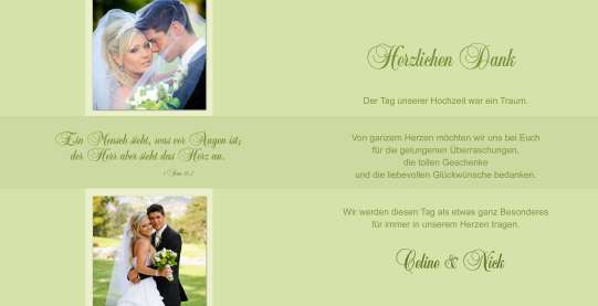 Danksagungskarte Hochzeit "Celine&Nick" Quadrat, grün