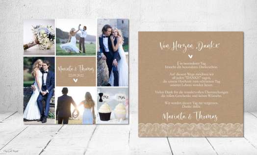 Dankeskarten Hochzeit Kraftpapier quadratisch