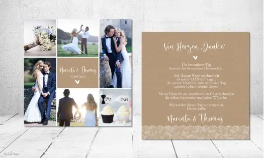 Dankeskarten Hochzeit Kraftpapier quadratisch
