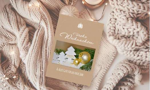 Weihnachtskarte geschäftlich mit Foto und Logo, moderner Kraftpapier Look