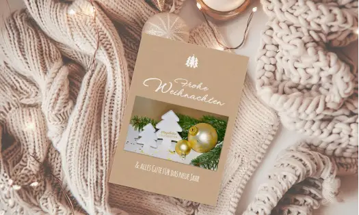 Weihnachtskarte geschäftlich mit Foto und Logo, moderner Kraftpapier Look