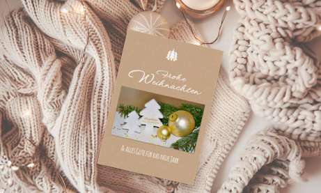 Weihnachtskarte geschäftlich mit Foto und Logo, moderner Kraftpapier Look