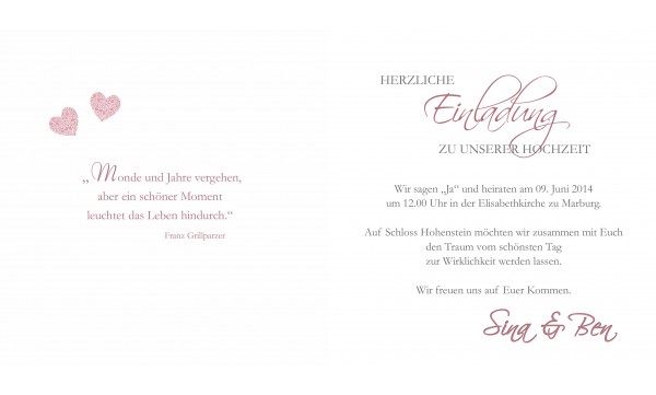 Einladungskarte Hochzeit "Herz", Klappkarte Quadrat, Dielenoptik