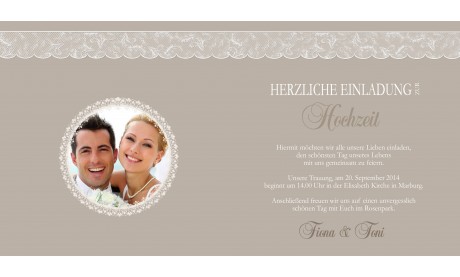 Einladungskarte Hochzeit "Spitze", Klappkarte Quadrat, cafe