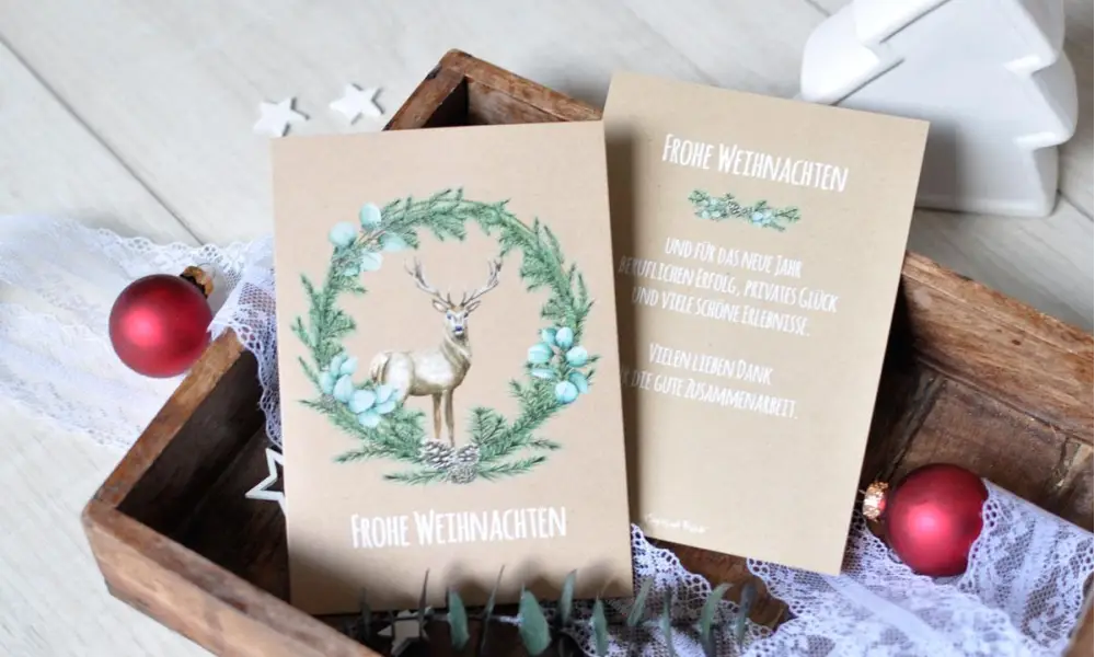 Weihnachtskarten für Unternehmen aus Recyclingpapier aus 100 % Altpapier, individuell mit Logo