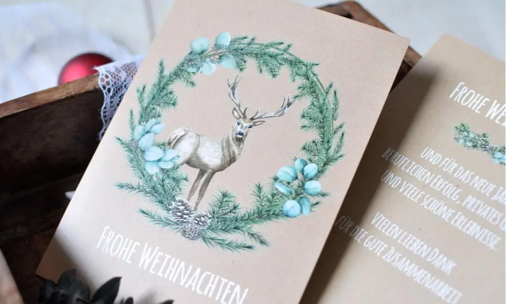 Weihnachtskarten für Unternehmen aus Recyclingpapier aus 100 % Altpapier, individuell mit Logo