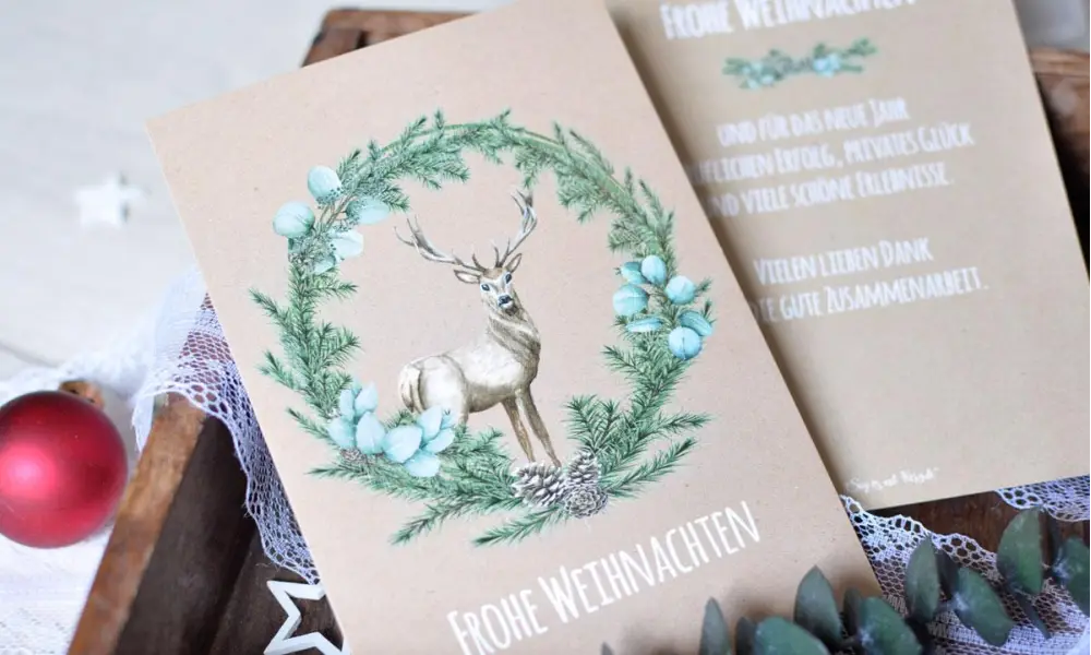 Weihnachtskarten für Unternehmen aus Recyclingpapier aus 100 % Altpapier, individuell mit Logo