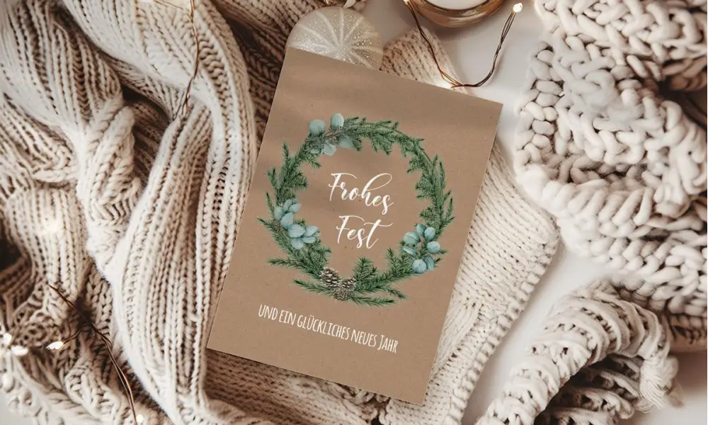 Weihnachtskarten für Unternehmen aus Recyclingpapier aus 100 % Altpapier, individuell mit Logo