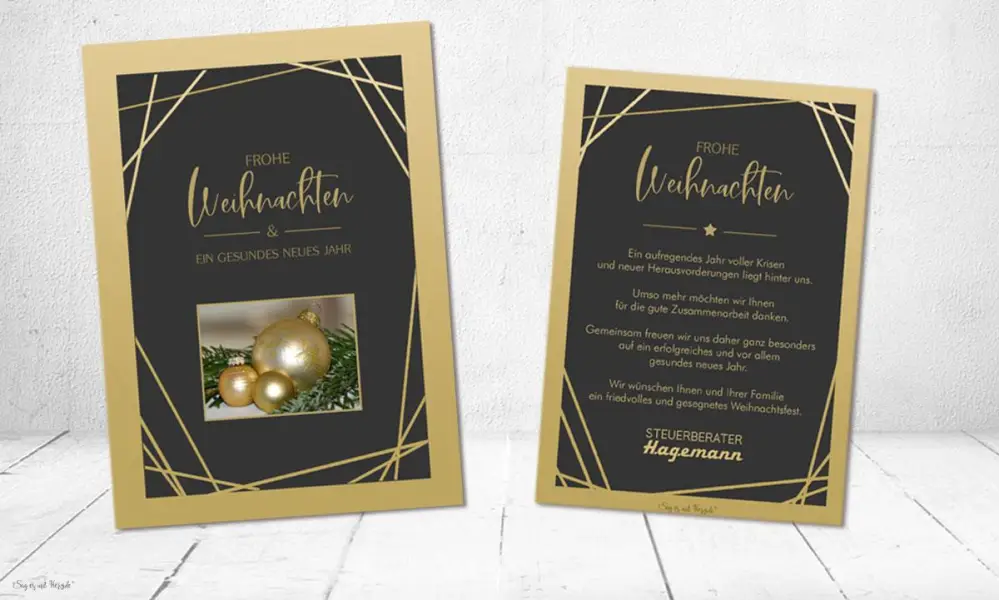 Weihnachtskarten Firmen, edel in Schwarz-Gold
