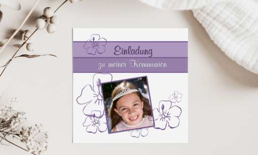 Einladung Kommunion lila flieder