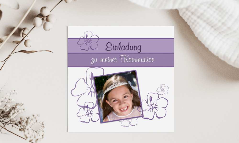 Einladung Kommunion lila flieder