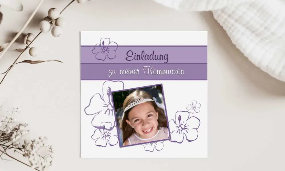 Einladung Kommunion lila flieder