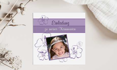 Einladung Kommunion lila flieder