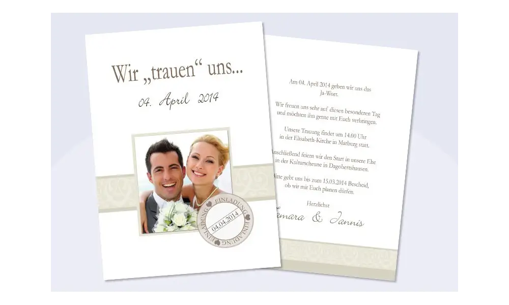 Einladungskarte Hochzeit "Ranken", Flachkarte , creme