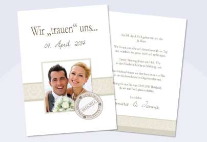 Einladungskarte Hochzeit "Ranken", Flachkarte , creme