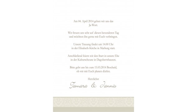 Einladungskarte Hochzeit "Ranken", Flachkarte , creme