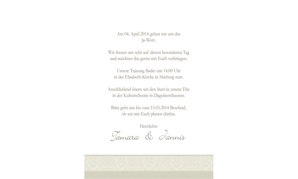 Einladungskarte Hochzeit "Ranken", Flachkarte , creme