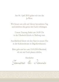 Einladungskarte Hochzeit "Ranken", Flachkarte , creme