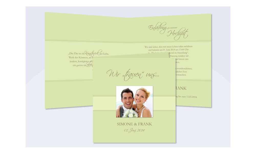 Einladungskarte Hochzeit, Klappkarte Quadrat, grün