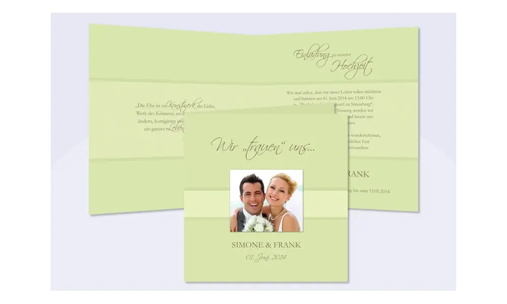 Einladungskarte Hochzeit, Klappkarte Quadrat, grün