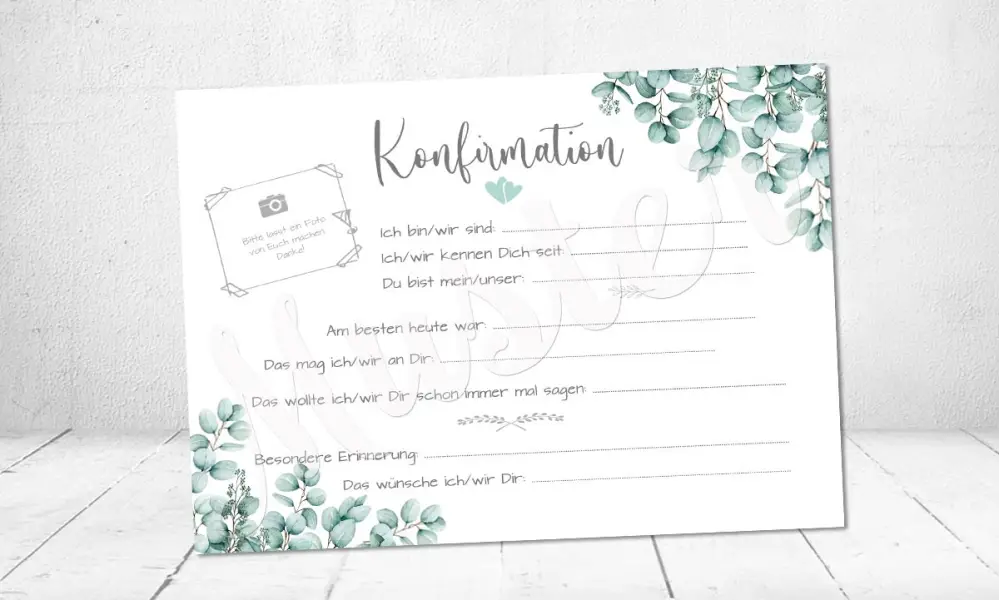Gästebuch Karten Konfirmation Eukalyptus